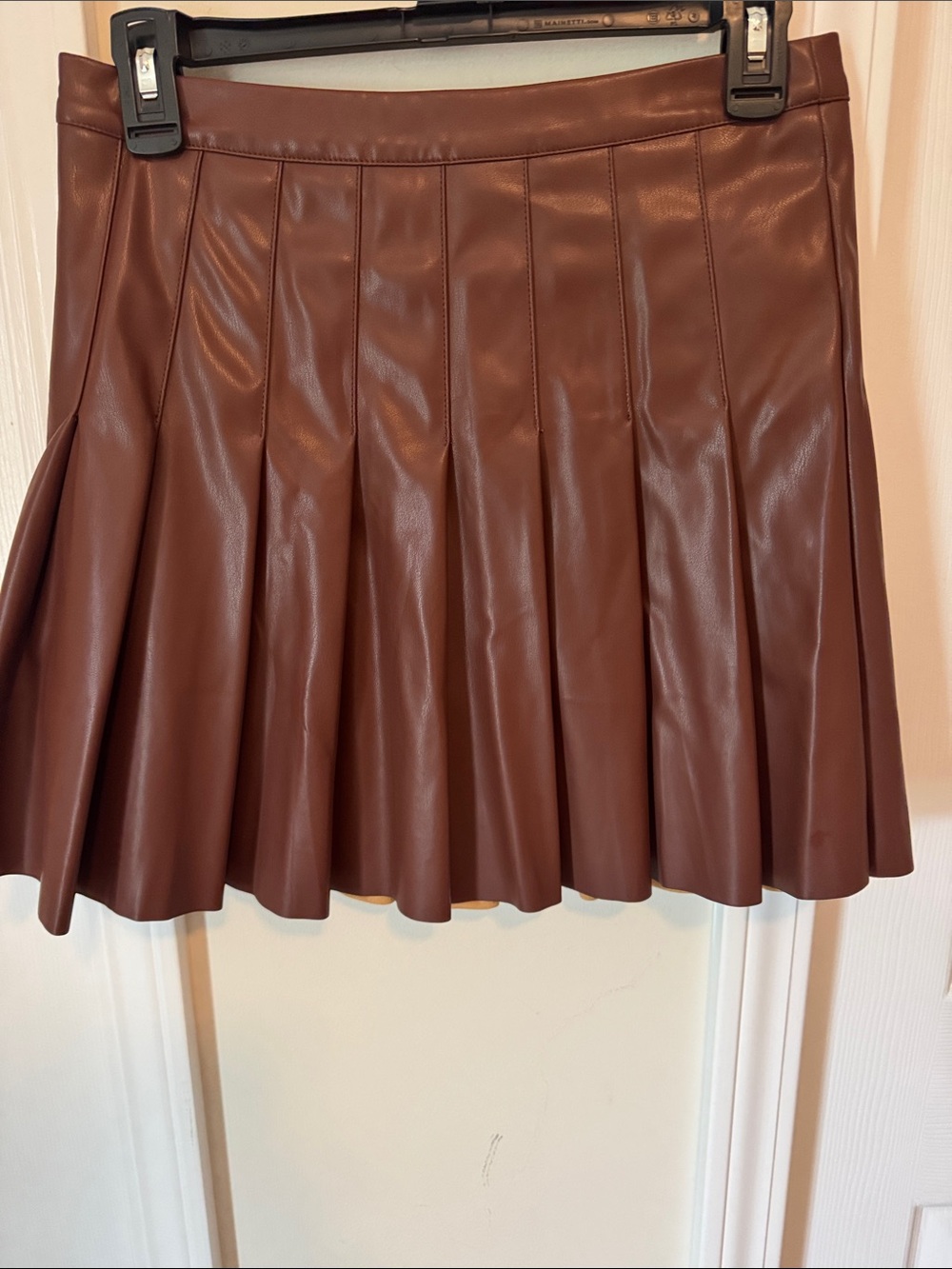 Faux Leather Pleated Mini Skirt - Brown